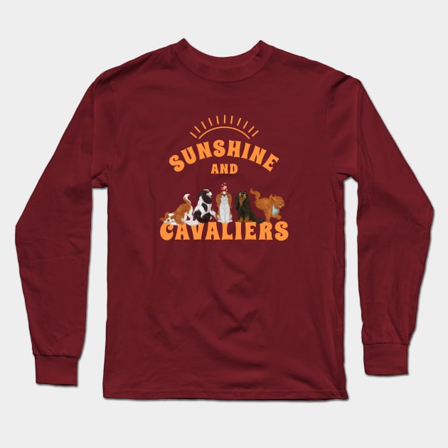 Sunshine and Cavaliers (Cavalier King Charles Spaniels) Orange Long Sleeve T-Shirt by Cavalier Gifts